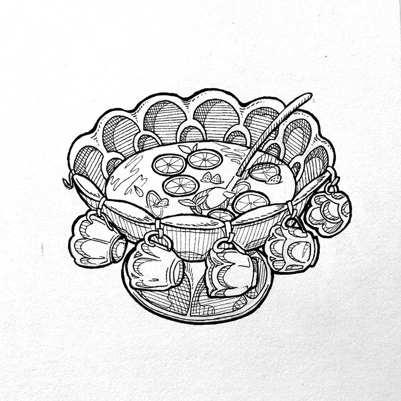 Dessin à l'encre d'un récipiant vintage en verre dans Les souvenirs de Marnie