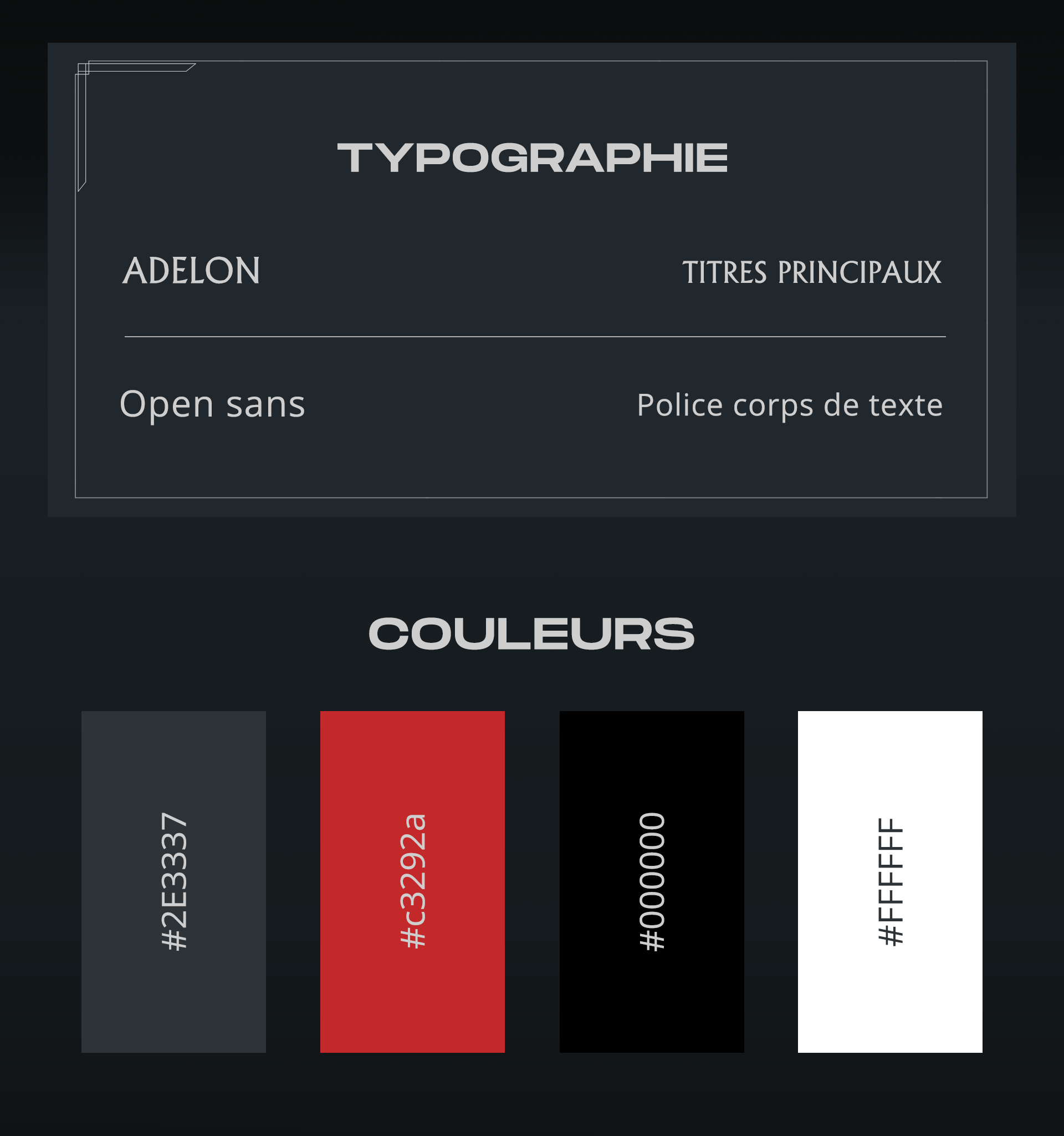 présentation des typographies et couleurs utilisées sur le site
